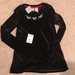 Girls black velvety jewel top